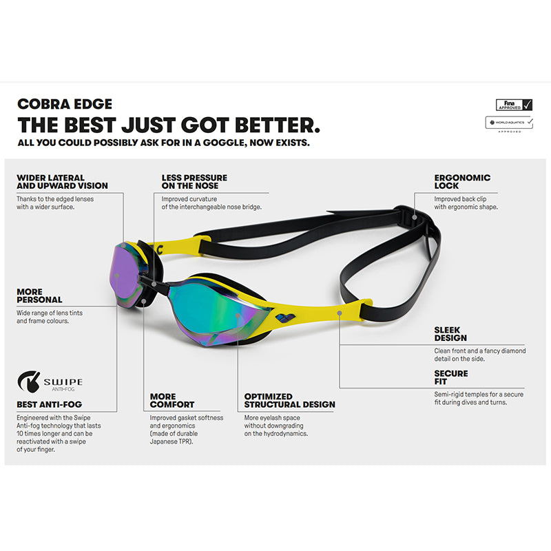 Arena - Cobra Edge Swipe Mirror Goggle - Blue/Silver/Black