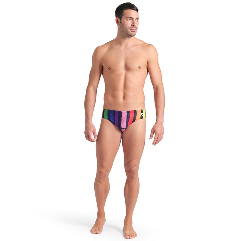 Arena - Let It Beat Painters Stripe Men's Swim Brief - Black/Multi