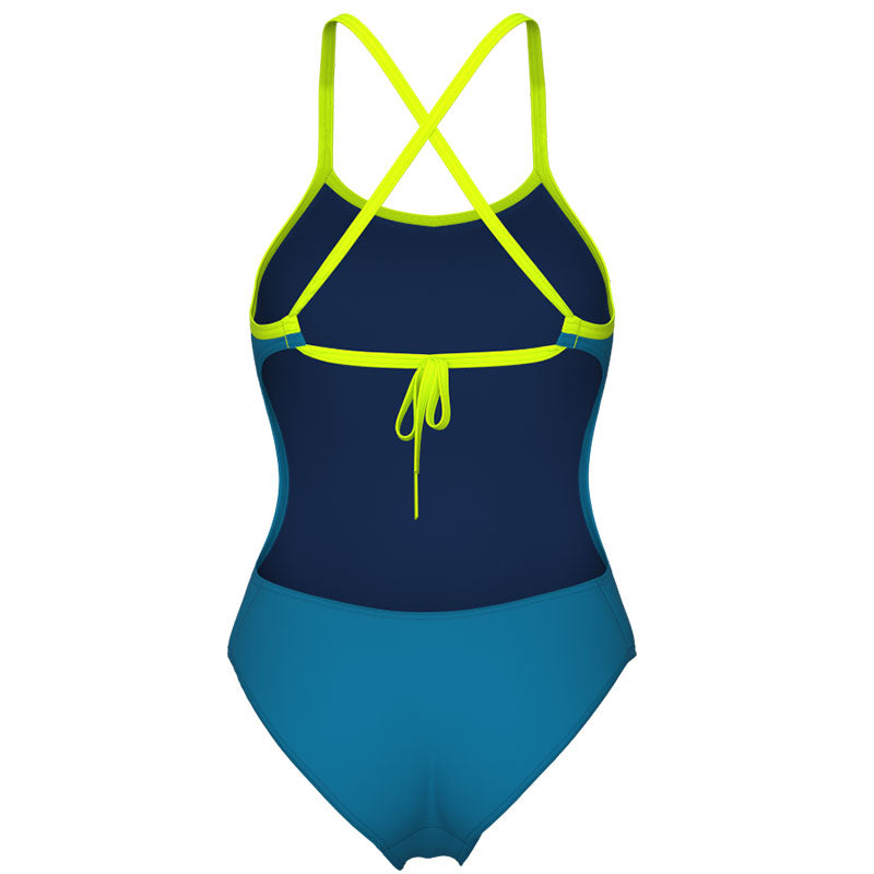 Arena - Solid Tie Back Ladies Swimsuit - Blue Cosmo/Artic Lime