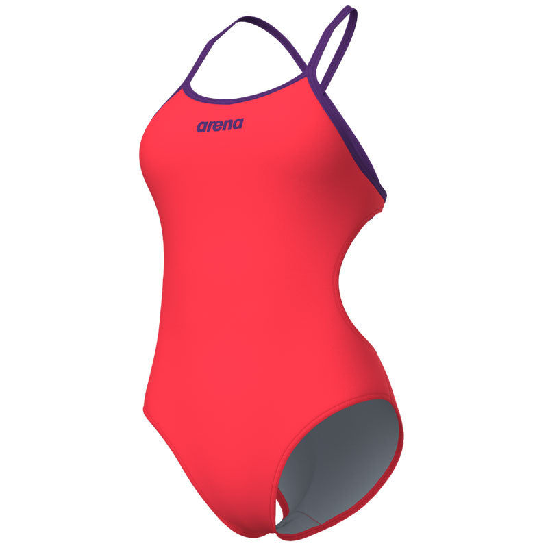 Arena - Solid Tie Back Ladies Swimsuit - Bright Coral/Plum