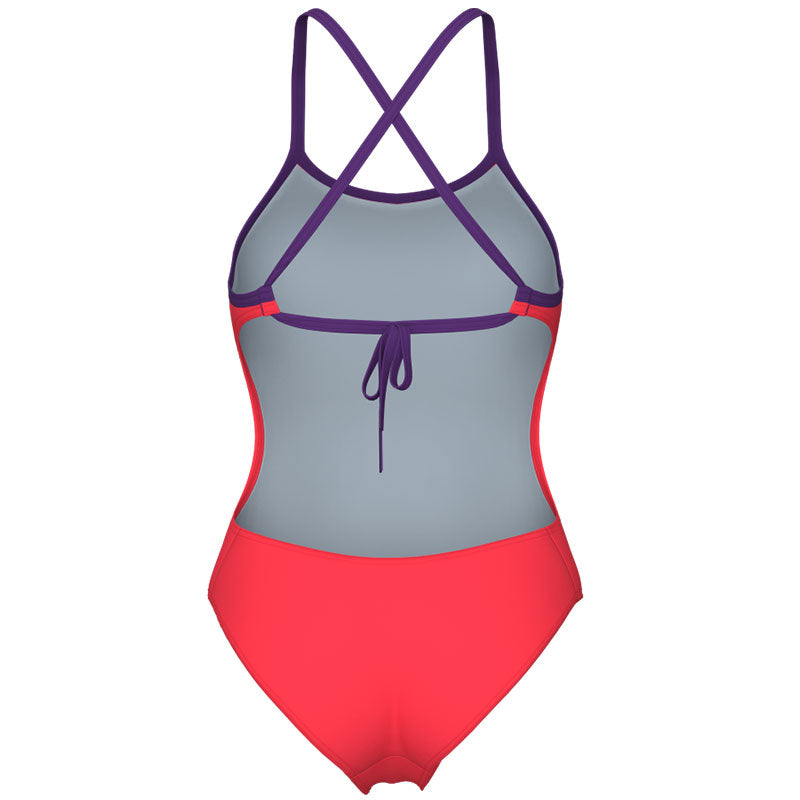 Arena - Solid Tie Back Ladies Swimsuit - Bright Coral/Plum