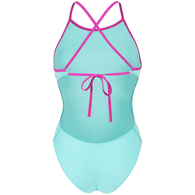 Arena - Solid Tie Back Ladies Swimsuit - Water/Fuchsia