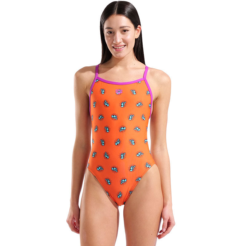 Arena - Sunset Rodeo Ye-Haa X-Criss Cross Back Ladies Swimsuit - Orange Multi/Fuchsia