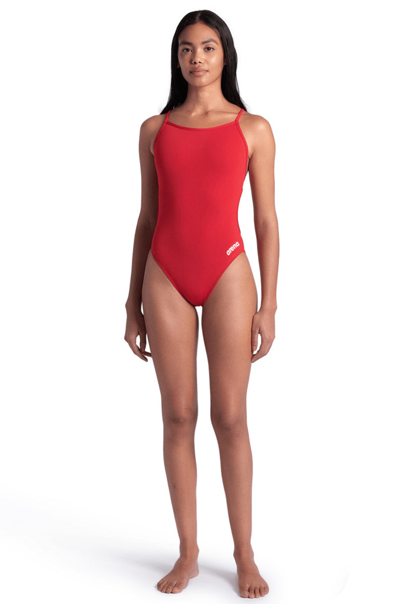Arena - Team Solid Lace Back Ladies Swimsuit - Red/White
