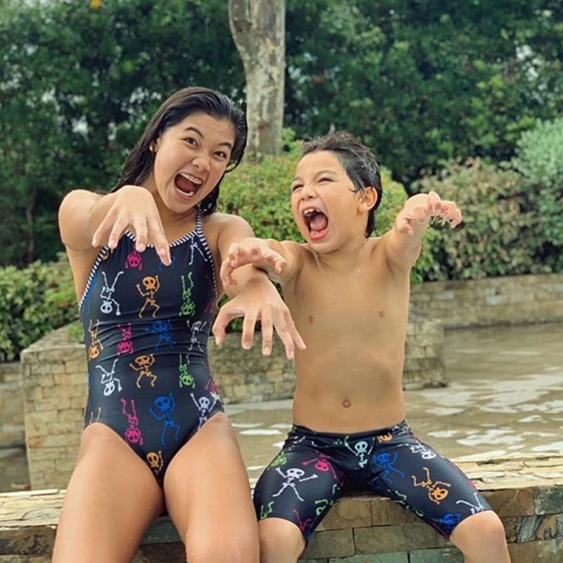 Dolfin Uglies - Dancing Skeletons V-2 Back One Piece Swimsuit