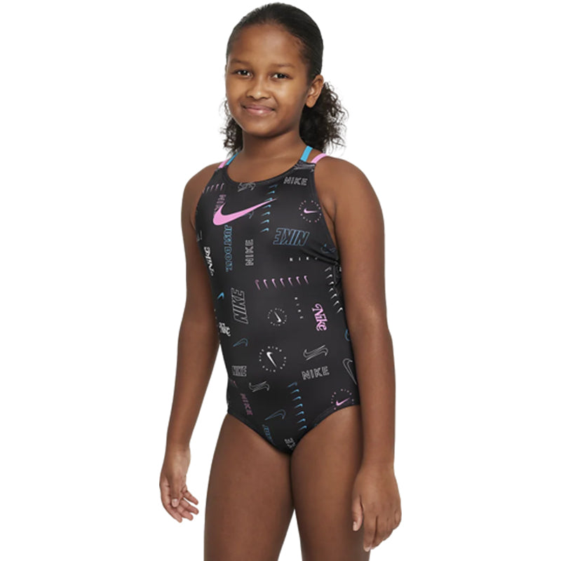 Nike Girls' Logo Toss Spiderback One Piece (Black) – Aqua Swim
