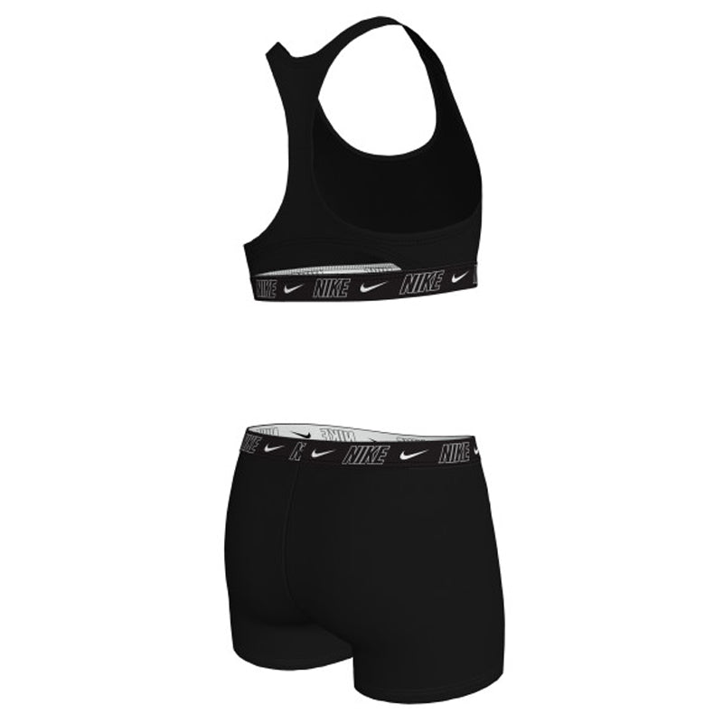 Nike - Logo Tape Girl's Racerback Bikini & Short Set (Black)