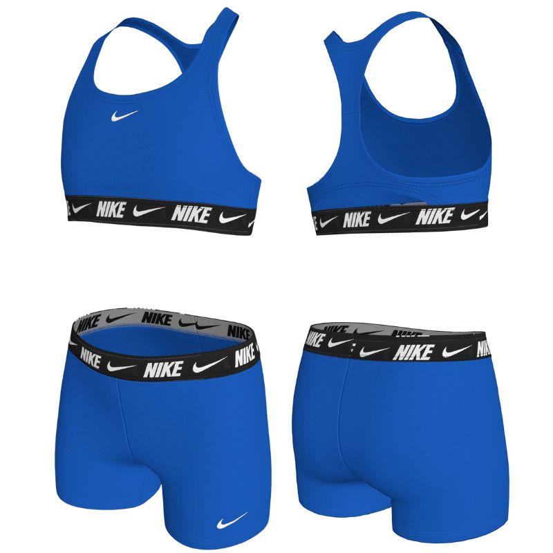 Nike - Swim Logo Tape Girl's Racerback Bikini & Short Set (Blue Crystal)