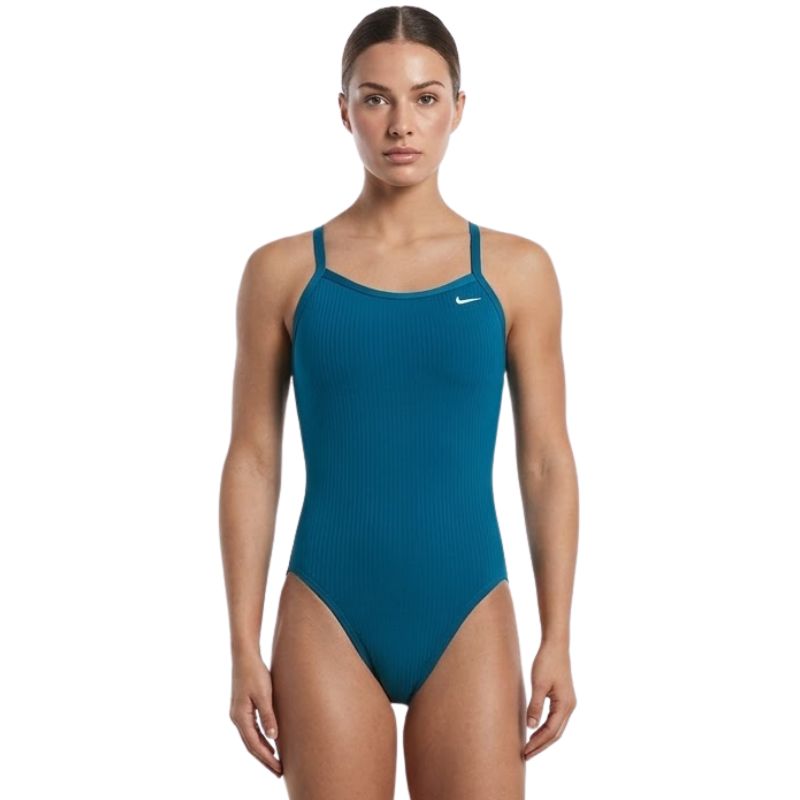 Nike - Swim Solid Ribbed Texture Racerback Ladies One Piece (Green Abyss)