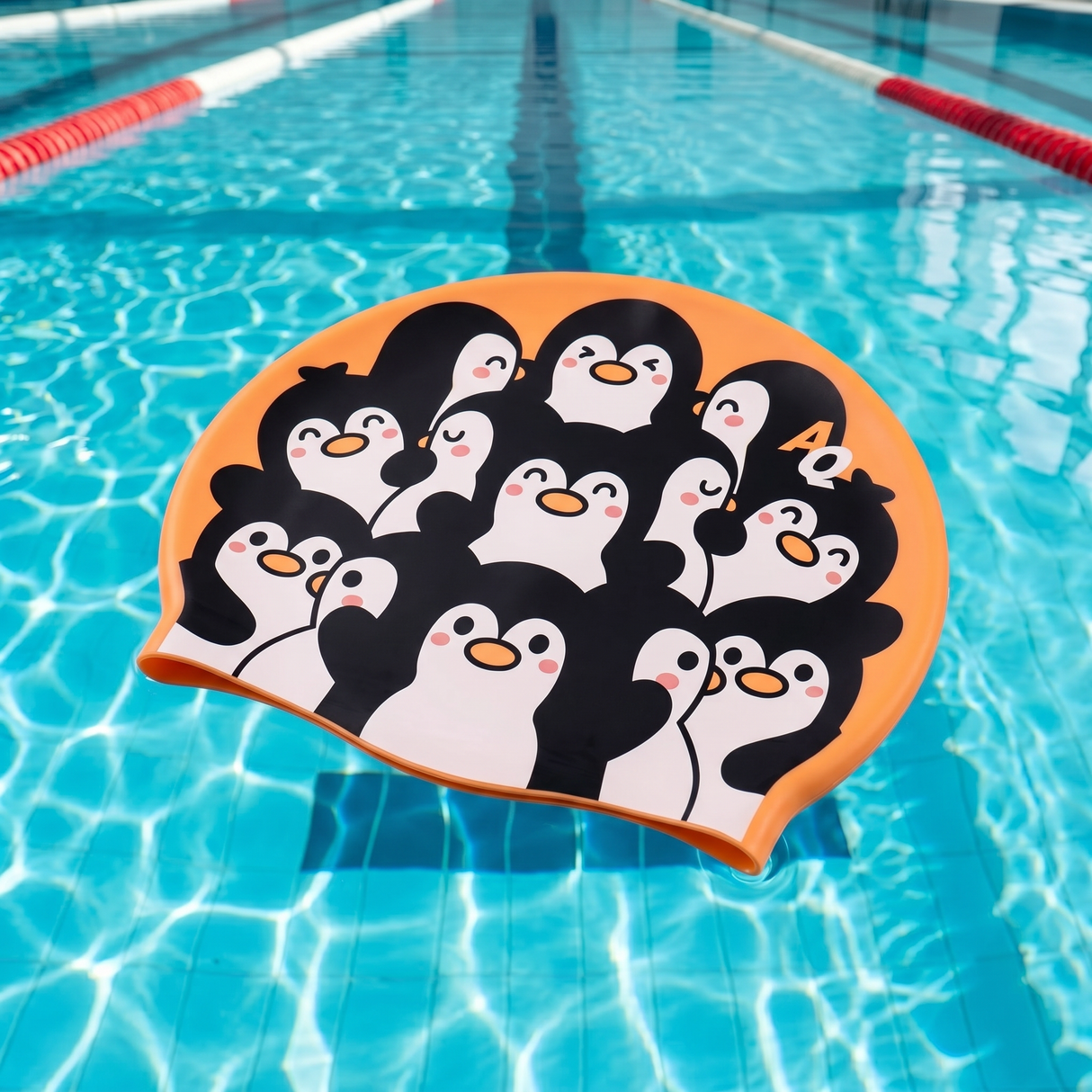 Penguin Huddle Silicone Swim Hat - Orange