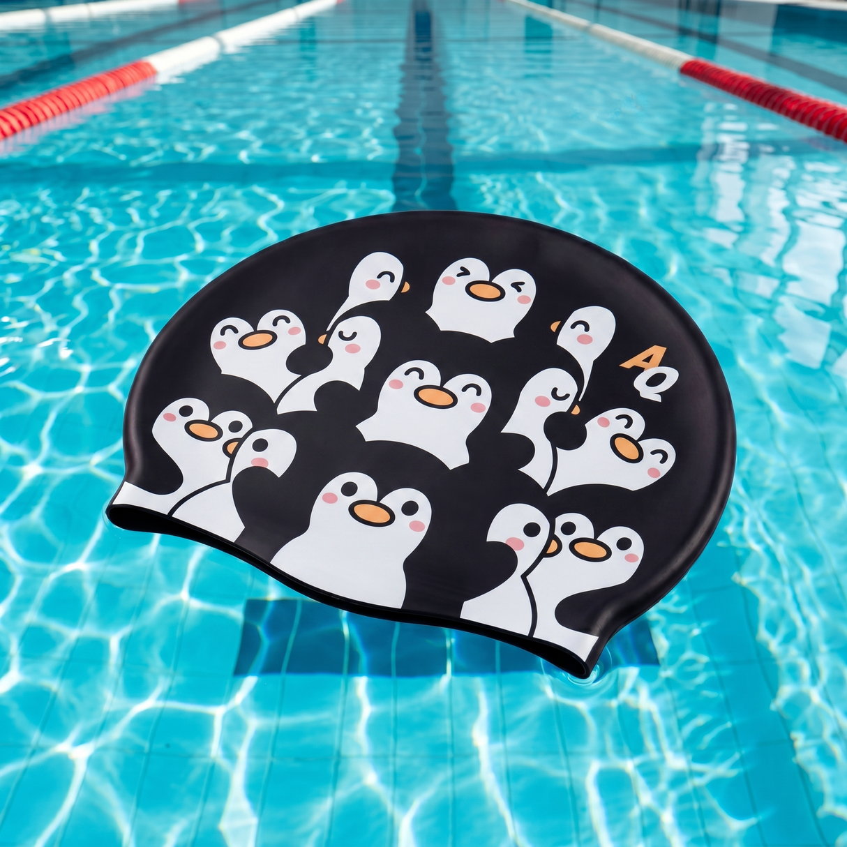 Penguin Huddle Silicone Swim Hat - Black