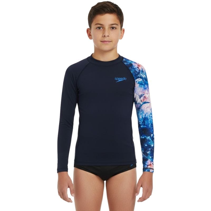 Speedo - Boys' Digital Long Sleeve Rash Top - Navy/Multi