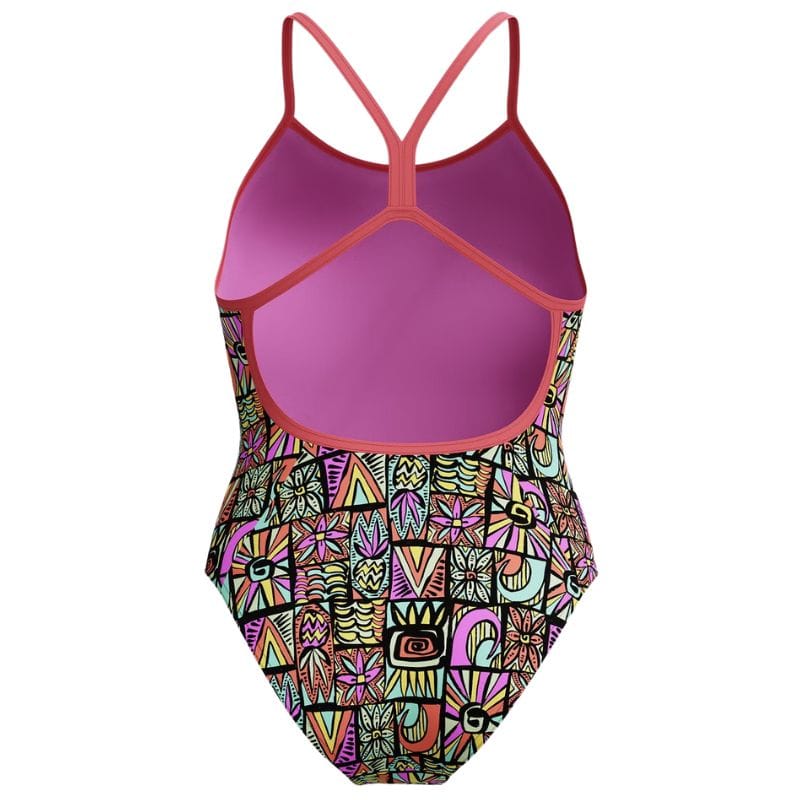 Speedo - Girls' Allover Digital Milo Blocks Vback Swimsuit - Black/Coral