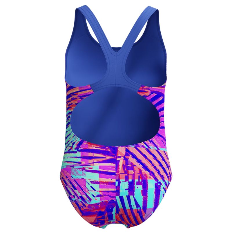 Speedo - Girls Allover Palm-Print Splashback Swimsuit - Pink/Blue