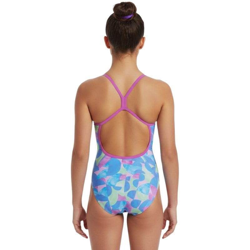 Speedo - Girls' Club Training Allover Digital Vback Swimsuit - Blue/Pink