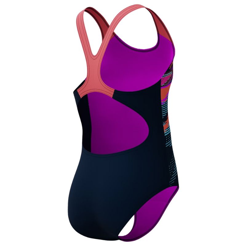 Speedo - Girls Digital Placement Boom Zoom Splashback Swimsuit - DarkTeal/Coral