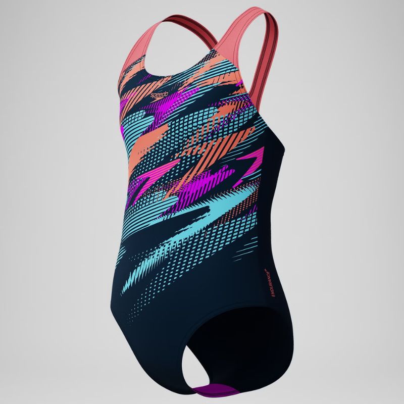 Speedo - Girls Digital Placement Boom Zoom Splashback Swimsuit - DarkTeal/Coral