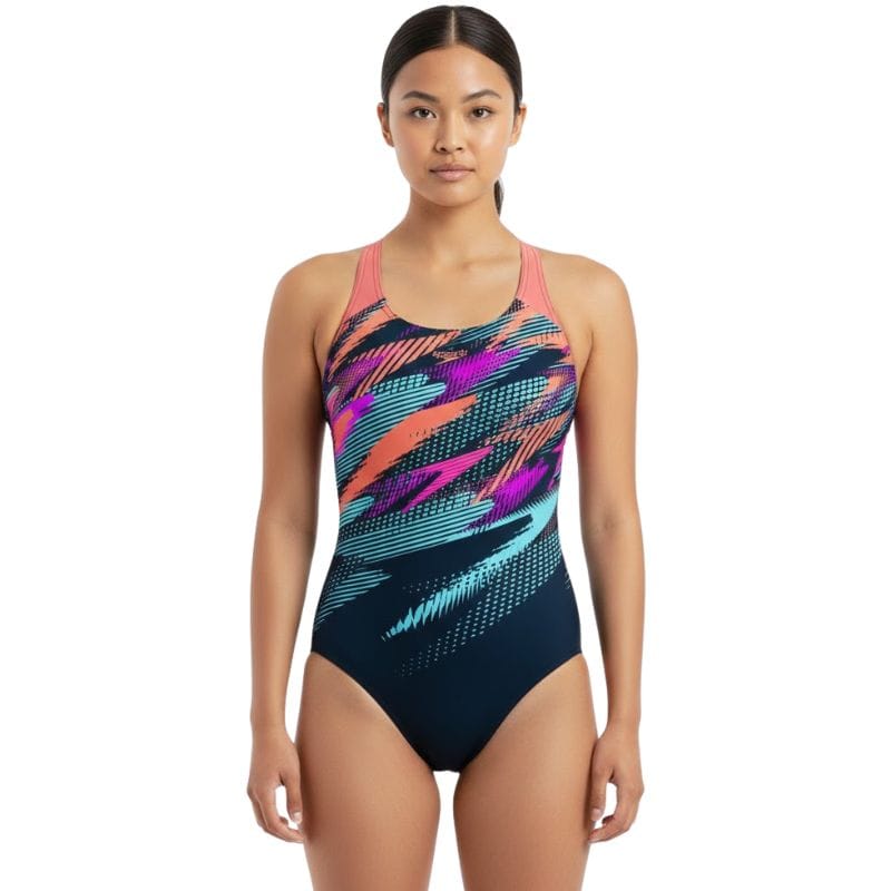 Speedo - Girls Digital Placement Boom Zoom Splashback Swimsuit - DarkTeal/Coral
