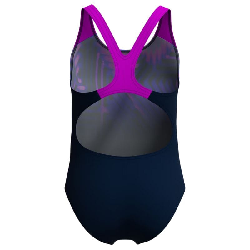 Speedo - Girls' Digital Placement Geometric-Print Splashback Swimsuit - Navy/Pink