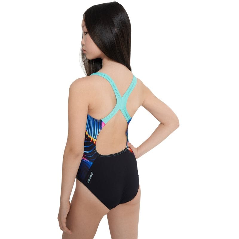 Speedo - Girls Digital Placement Powerback Swimsuit - Black/Arctic Glass