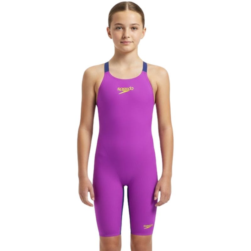 Speedo - Girls' Fastskin Endurance+ Max Openback Kneeskin - Neon Jelly/Noble Navy