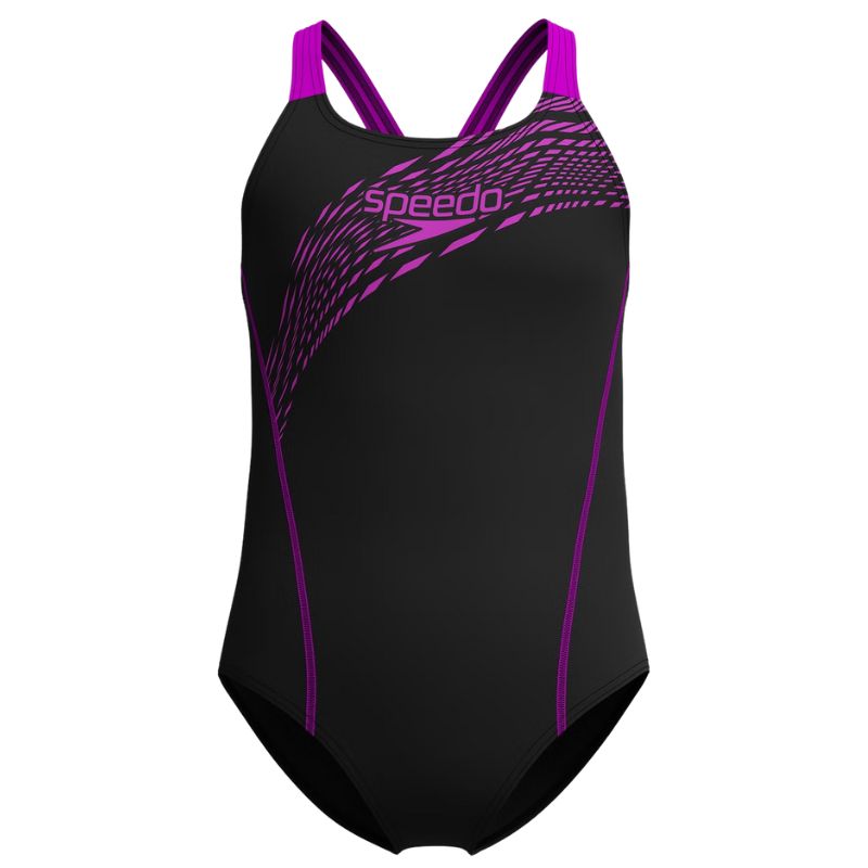 Speedo - Girls Medley Logo Medalist Swimsuit - Black/Pink