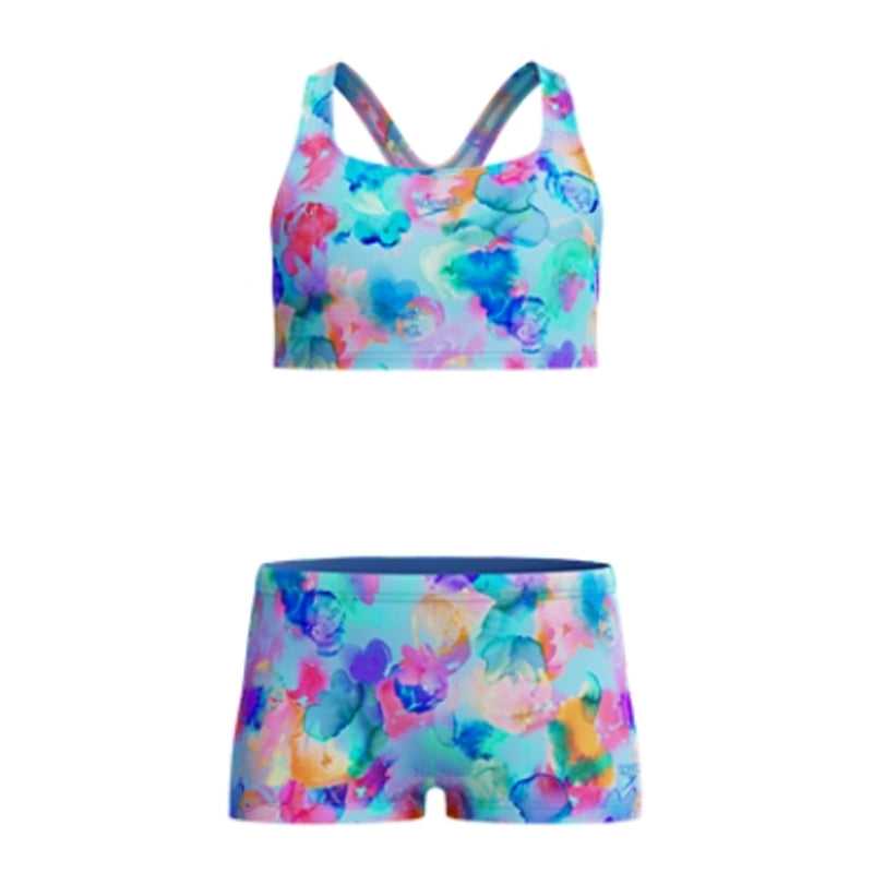 Speedo - Girl's Periwinkle Blue Print Racerback 2-Piece - Lt Blue/Pink