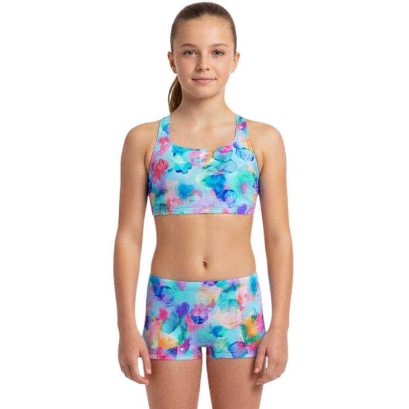 Speedo - Girl's Periwinkle Blue Print Racerback 2-Piece - Lt Blue/Pink