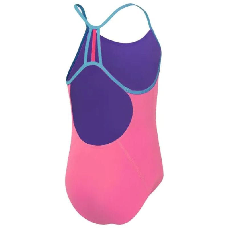Speedo - Girls' Solid Lane Line Back Swimsuit - Pink/Blue