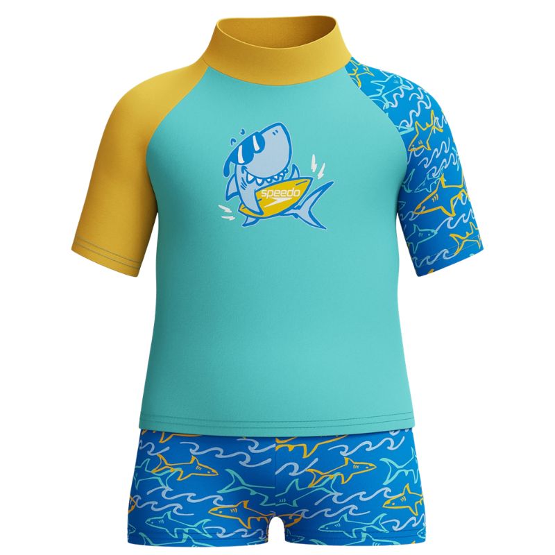 Speedo - Infant Boys Learn to Swim Rashguard Set - Blue/Yellow