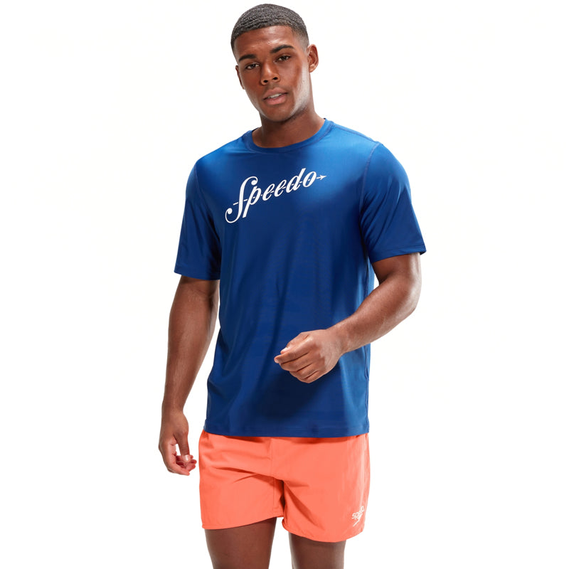 Speedo - Men's Printed Short Sleeve Swim Top - Blue/White