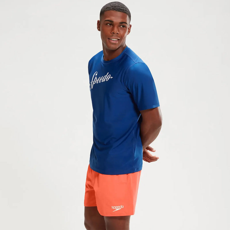 Speedo - Men's Printed Short Sleeve Swim Top - Blue/White