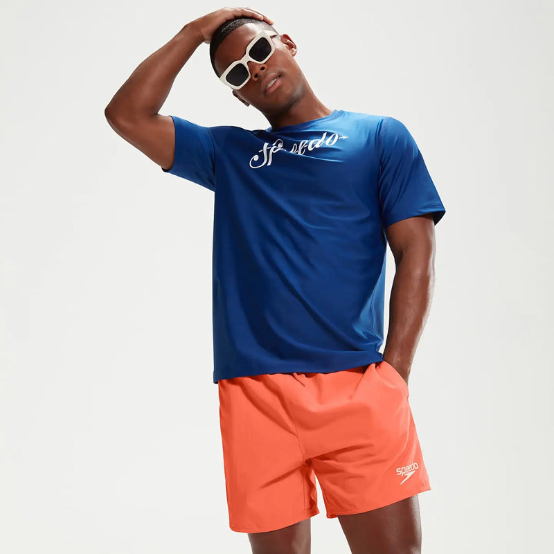 Speedo - Men's Printed Short Sleeve Swim Top - Blue/White