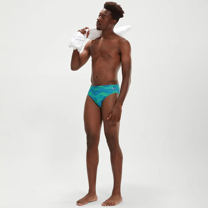 Speedo - Men's Wavespace Allover 8cm Brief - Blue/Green