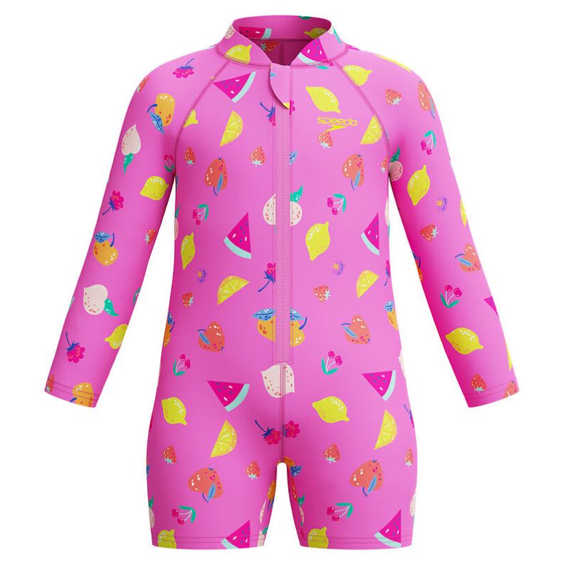 Speedo - Neon Flamingo Long Sleeve Print Zip One Piece - Pink