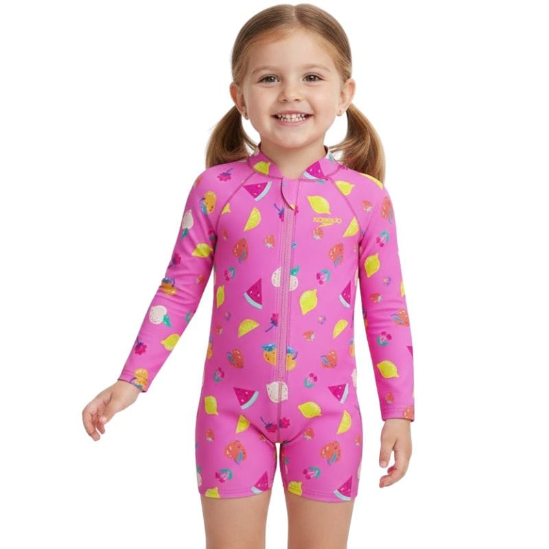 Speedo - Neon Flamingo Long Sleeve Print Zip One Piece - Pink