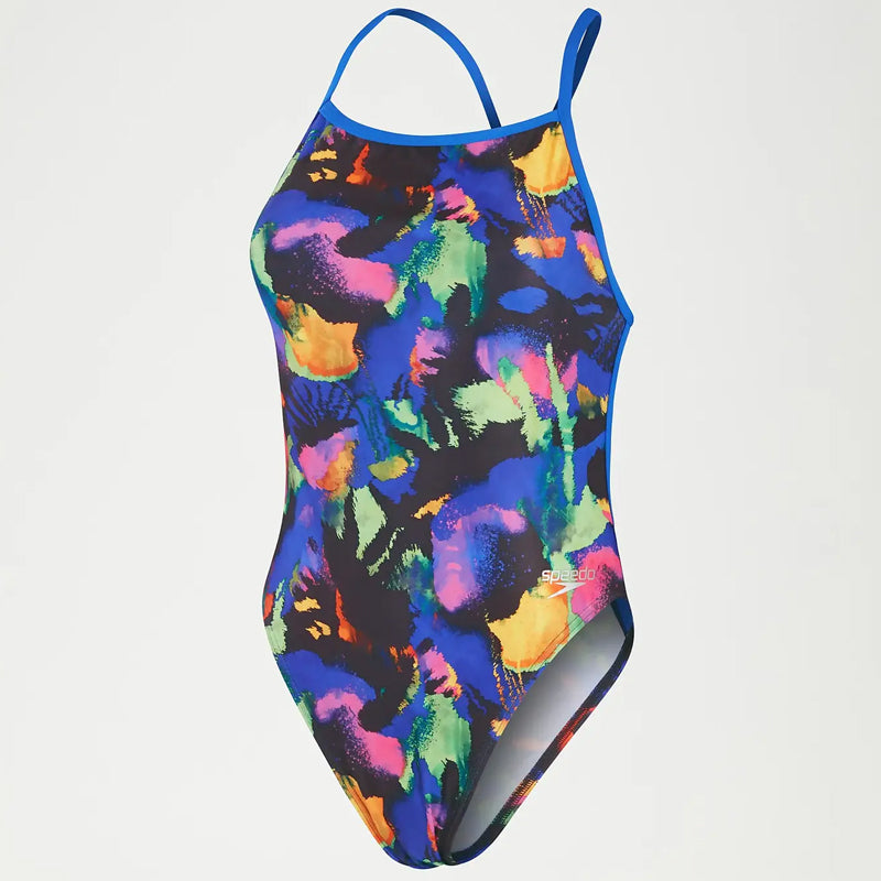 Speedo - Women's Club Training Allover Digital Vback Swimsuit - Blue/Pink