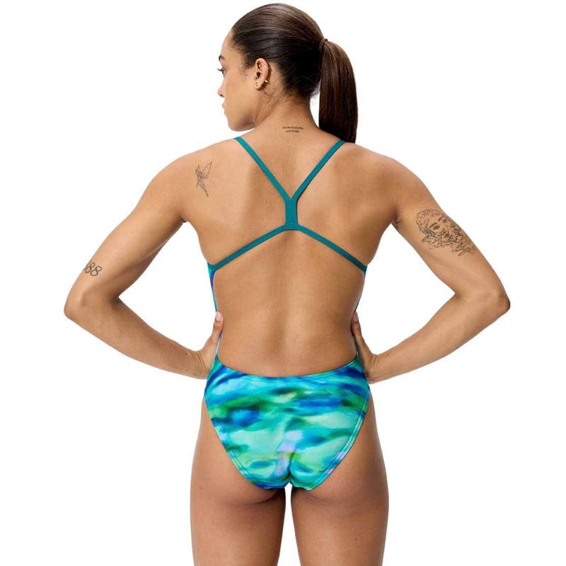 Speedo - Women's Club Training Allover Printed Vback 2.0 Swimsuit - Sunset Grove/Green