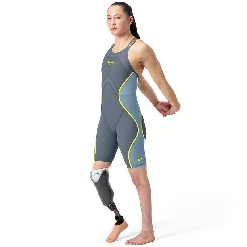 Speedo - Women's Fastskin LZR Pure Intent 2.0 Closedback Kneeskin - Grey Lead/Acadia Blue/Hyper Yellow