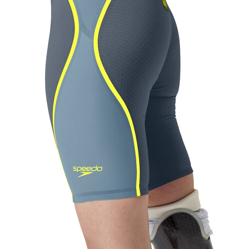 Speedo - Women's Fastskin LZR Pure Intent 2.0 Openback Kneeskin - Grey Lead/Acadia Blue/Hyper Yellow