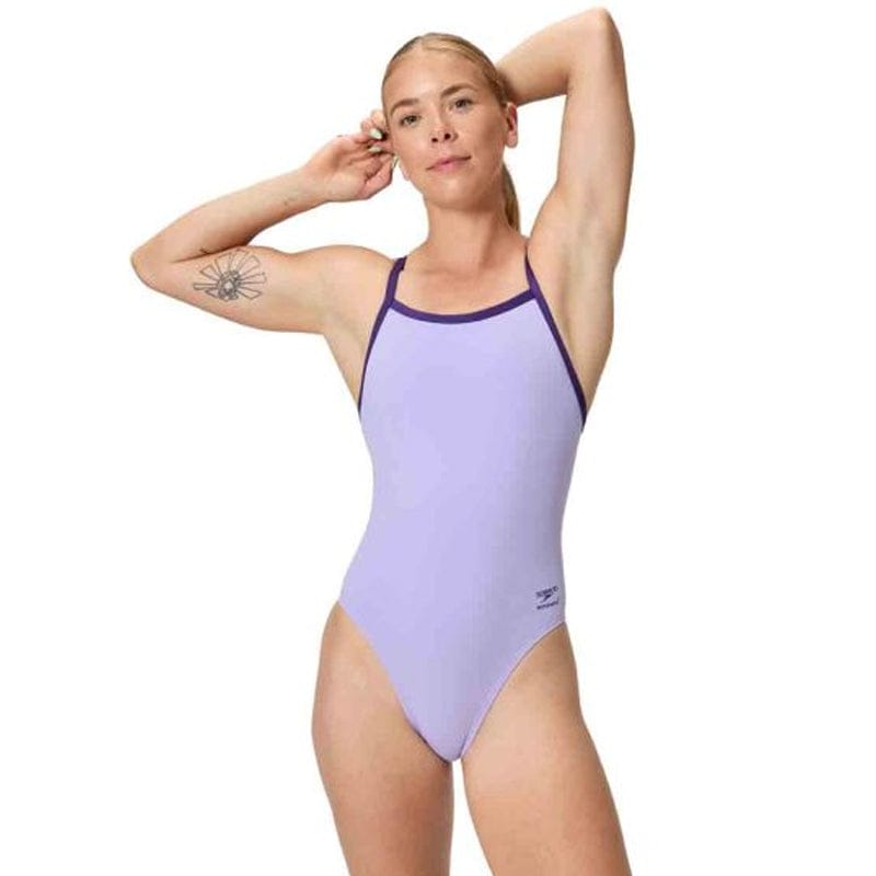 Speedo - Women's Solid Turnback Swimsuit - Bright Lavender
