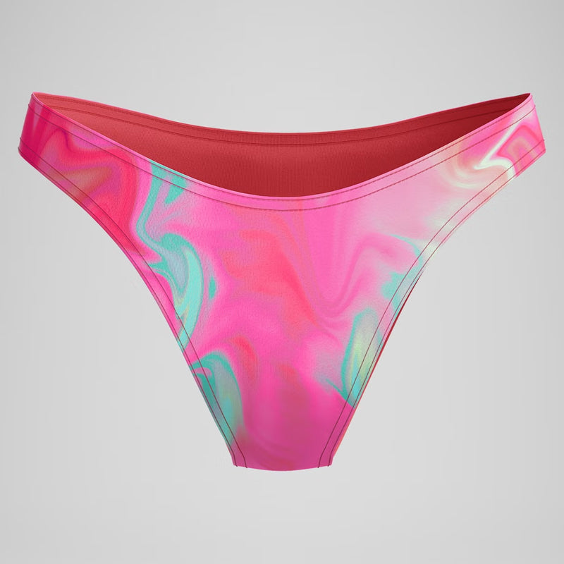 Speedo - Women's FLU3NTE Printed Scoop Bikini Bottom - Pink/Coral