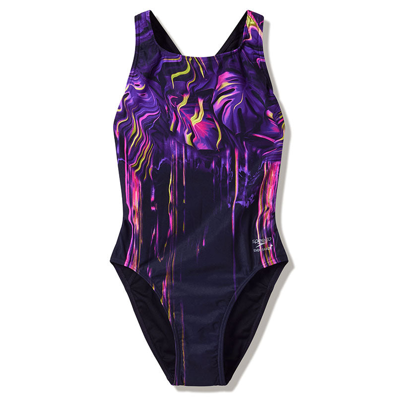 Speedo - Women's Placement Printed Powerback Swimsuit - Midnight Jungle/Black