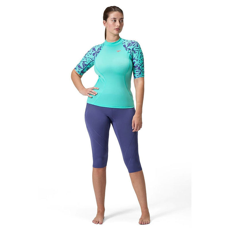 Speedo - Women's Printed Short Sleeve Rash Top - Turquoise