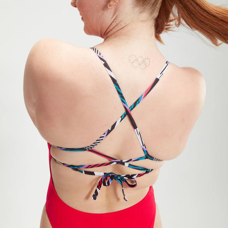 Speedo - Women's Solid Lattice Tie Back - Red/Blue