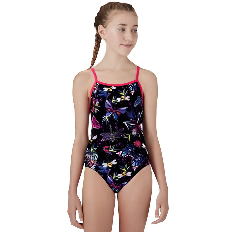 Maru - Bee Happy Ecotech Sparkle Fly Back Girls Swimsuit - Black/Multi