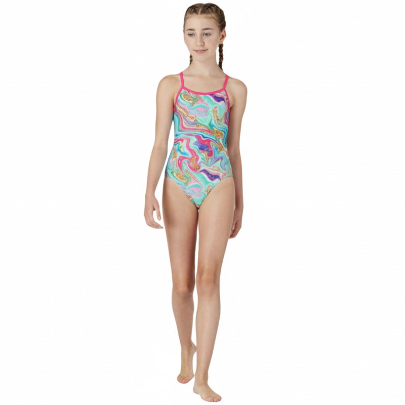 Maru - Donatella Ecotech Sparkle Fly Back Girls Swimsuit - Aqua/Multi