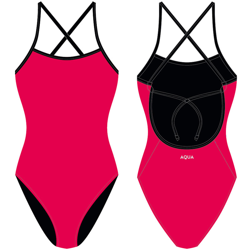 AQUA - Neon Cherry Solids Women Tie Back One Piece