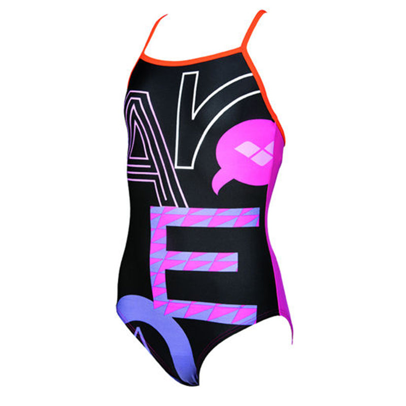Arena - Folk Light Drop Back Junior Swimsuit - Black/Mango
