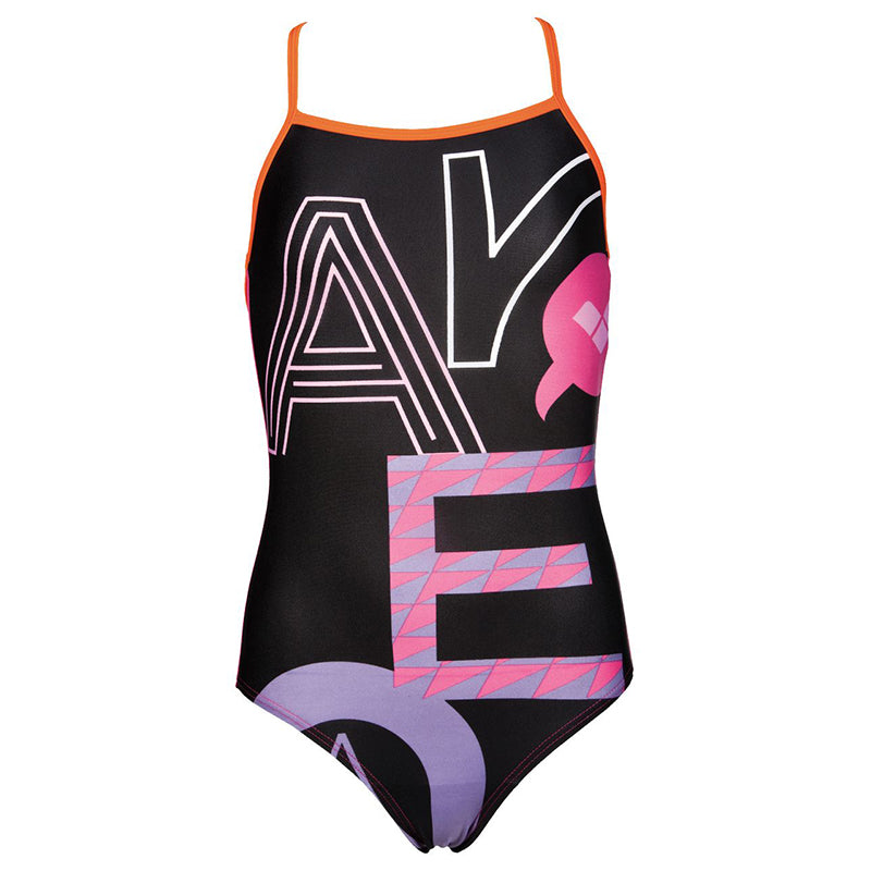 Arena - Folk Light Drop Back Junior Swimsuit - Black/Mango